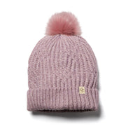 Only Curls Satin Lined Knitted Beanie Hat - Dusty Pink with Pom Pom