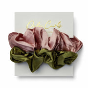 Only Curls Silk Scrunchies - Pink and Olive