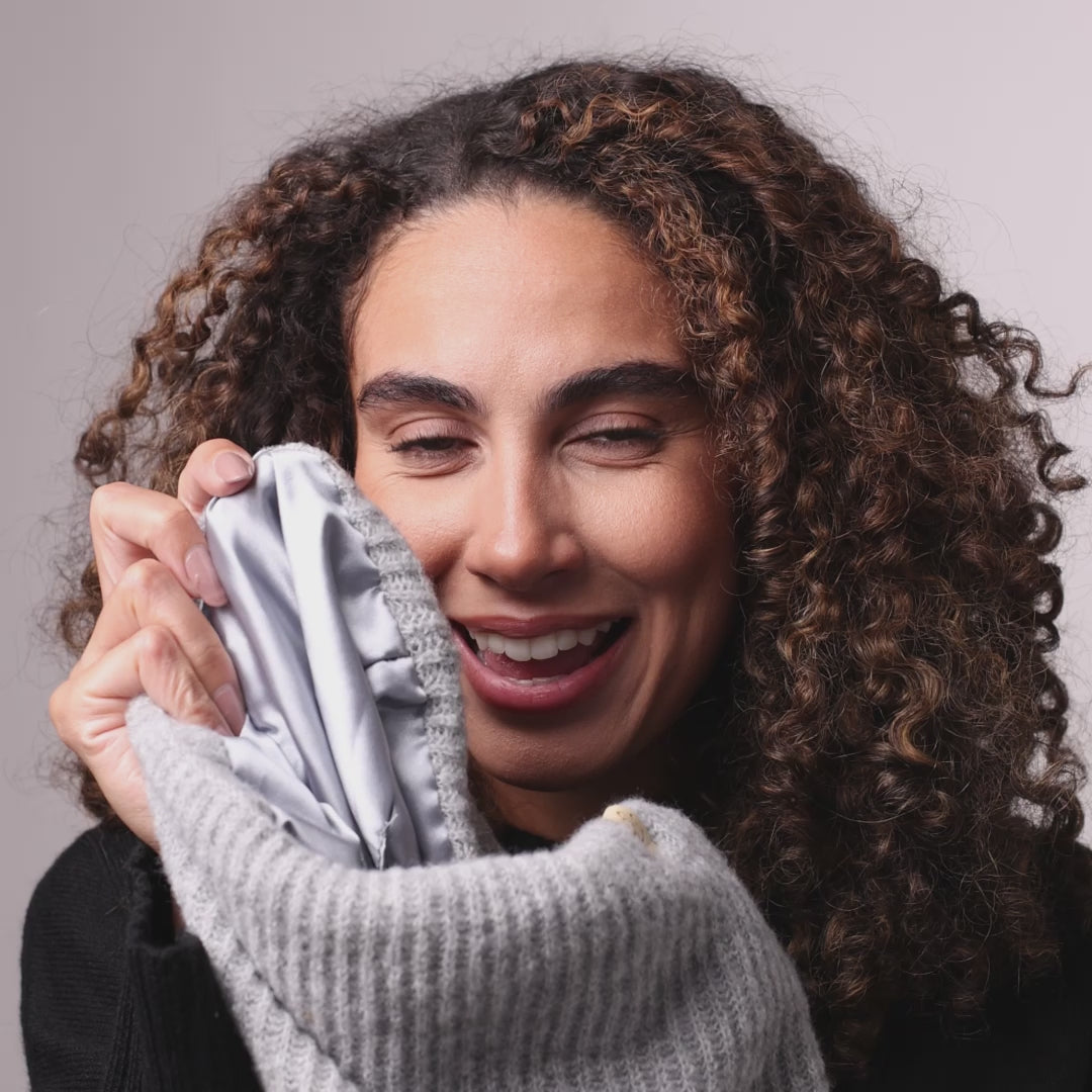 Only Curls Satin Lined Beanie and Snood Set - Sophia in Grey