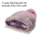 Only Curls Satin Lined Knitted Beanie Hat - Dusty Pink with Pom Pom