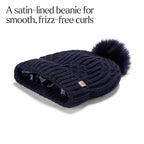 Only Curls Satin Lined Knitted Beanie Hat - Navy with Pom Pom