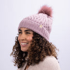 Only Curls Satin Lined Knitted Beanie Hat - Dusty Pink with Pom Pom