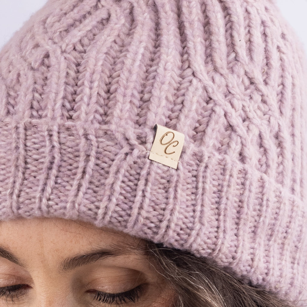 Only Curls Satin Lined Knitted Beanie Hat - Dusty Pink with Pom Pom
