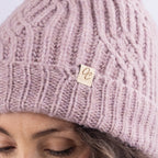 Only Curls Satin Lined Knitted Beanie Hat - Dusty Pink with Pom Pom
