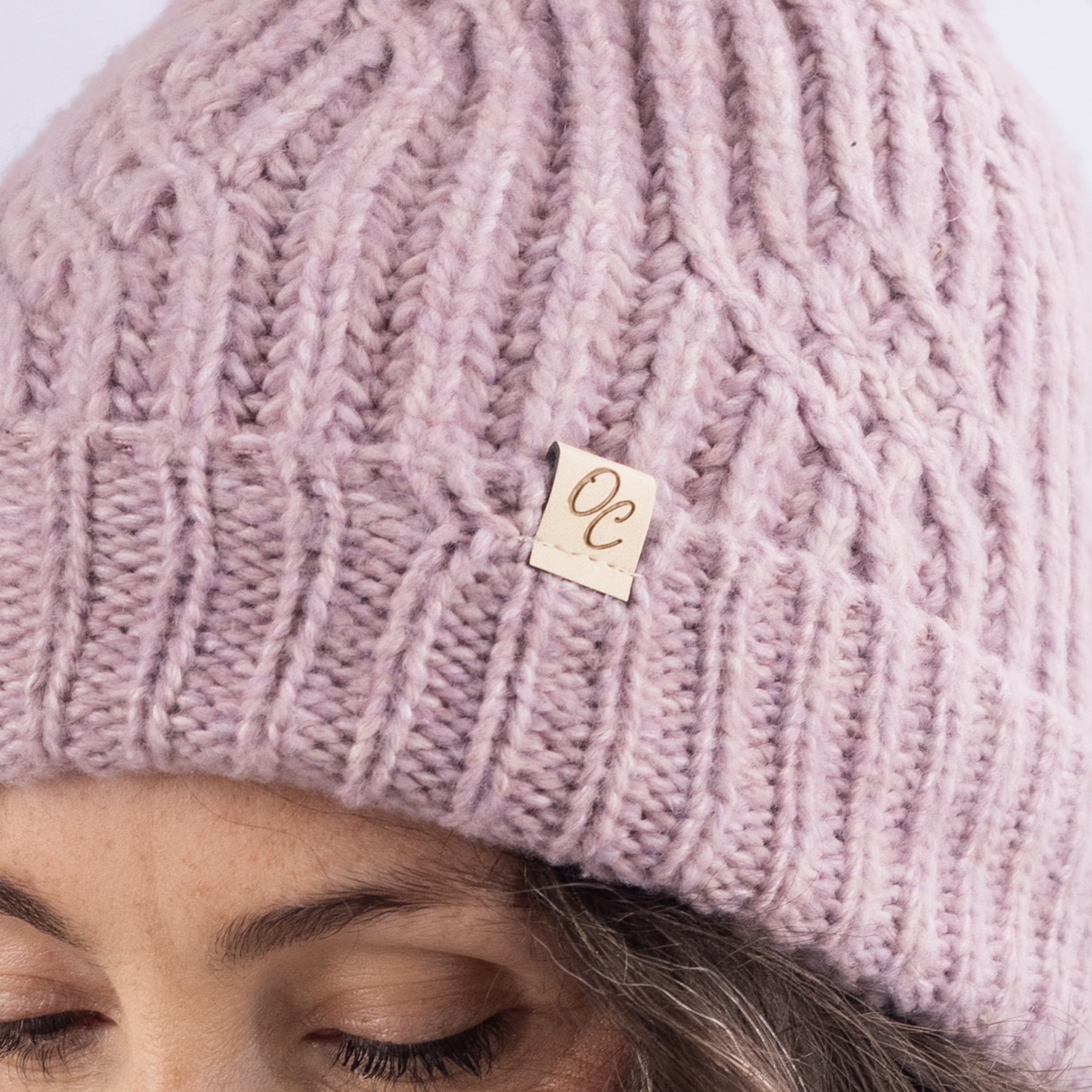 Only Curls Satin Lined Knitted Beanie Hat - Dusty Pink with Pom Pom