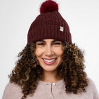 Only Curls Burgundy Cable Knit Satin-Lined Beanie - Only Curls