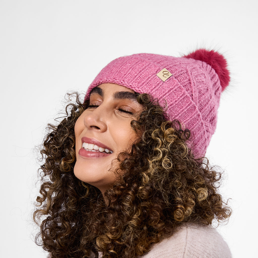 Only Curls Dusty Pink Cable Knit Satin-Lined Beanie - Only Curls