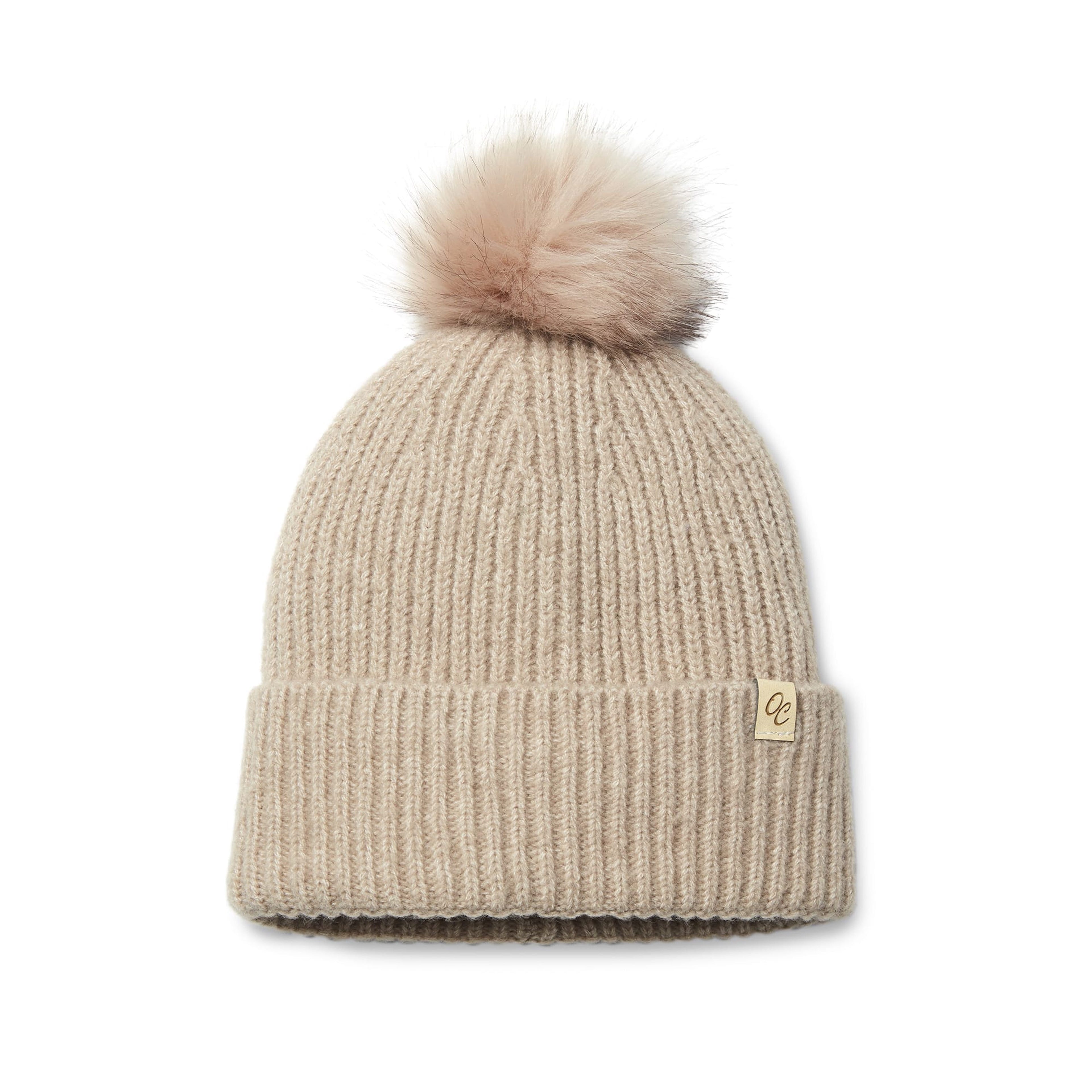Only Curls Satin Lined Beanie with Pom - Carrie in Sand - Only Curls