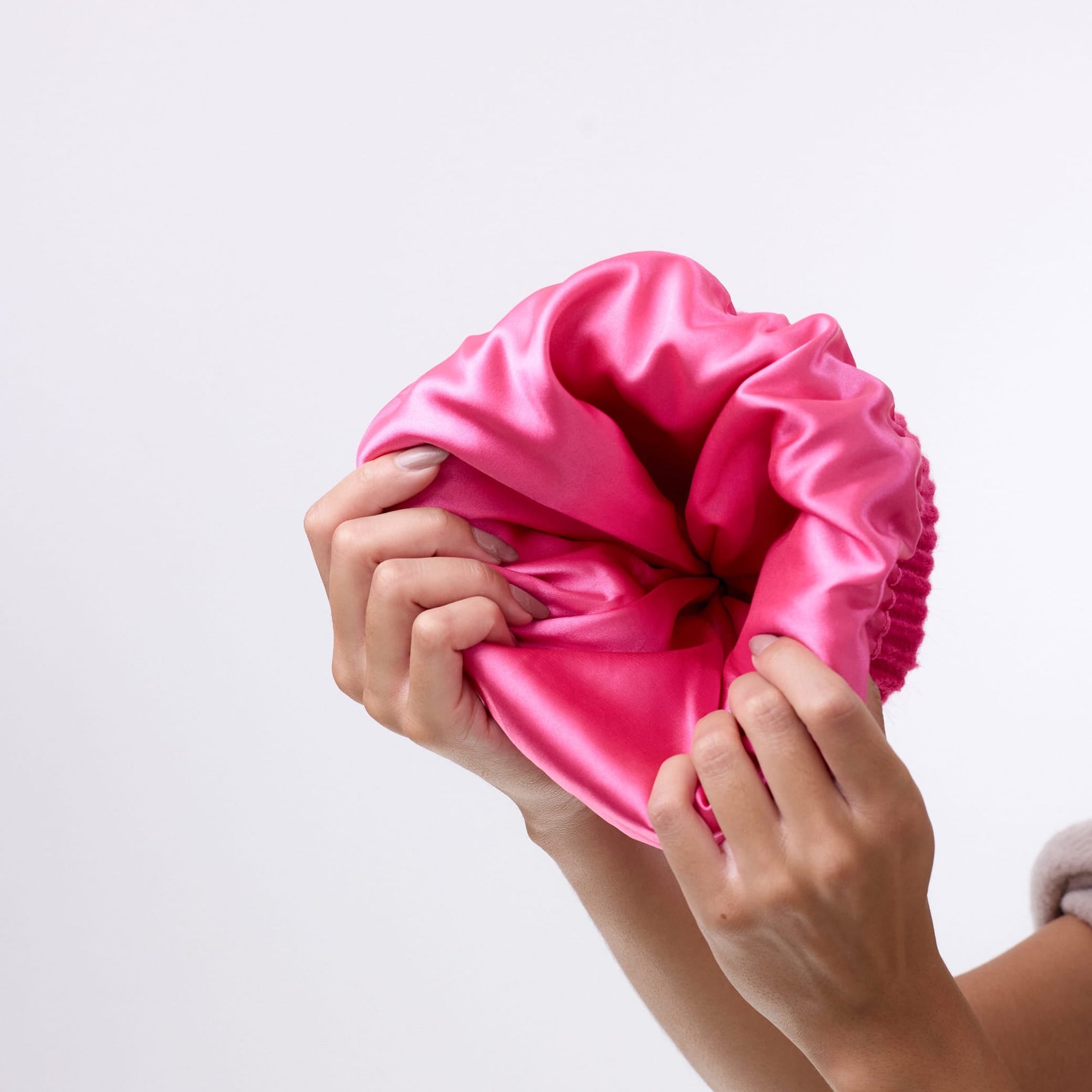 Only Curls Satin Lined Beanie with Pom - Carrie in Hot Pink - Only Curls