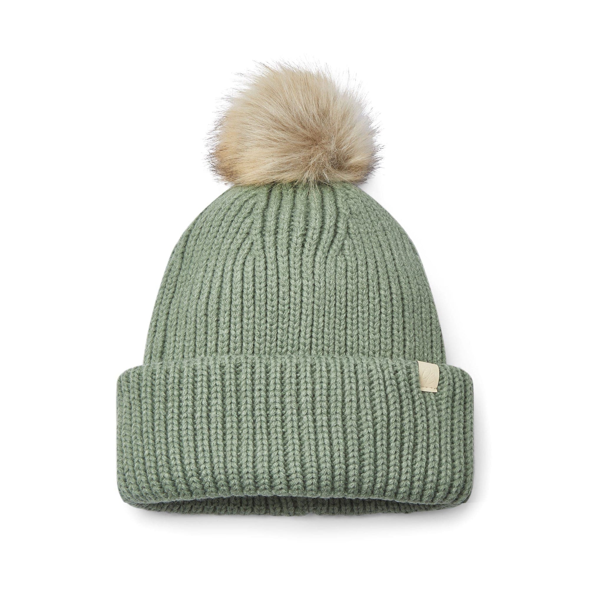 Only Curls Chunky Satin Lined Beanie - Olive with Pom Pom - Only Curls