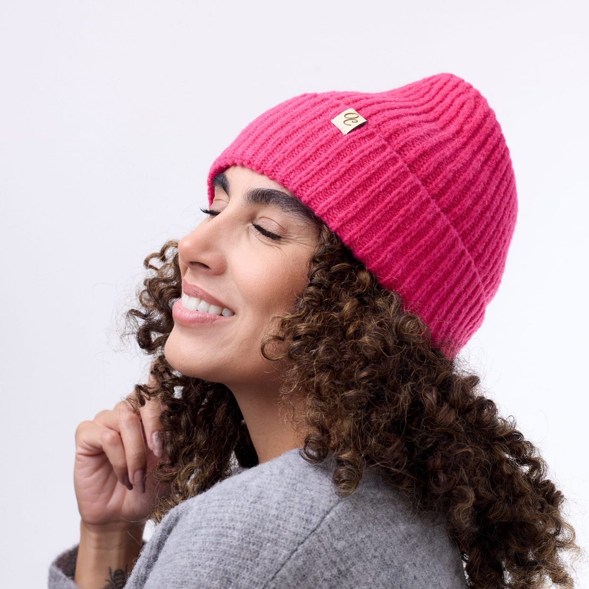 Only Curls Satin Lined Beanie - Ella in Hot Pink