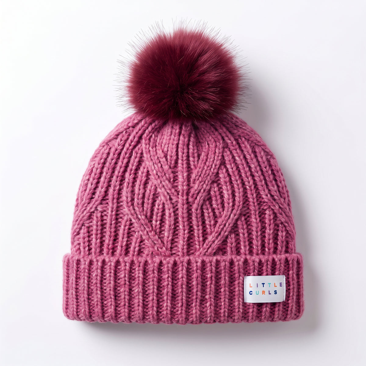 Little Curls Dusty Pink Cable Knit Satin-Lined Beanie - Only Curls