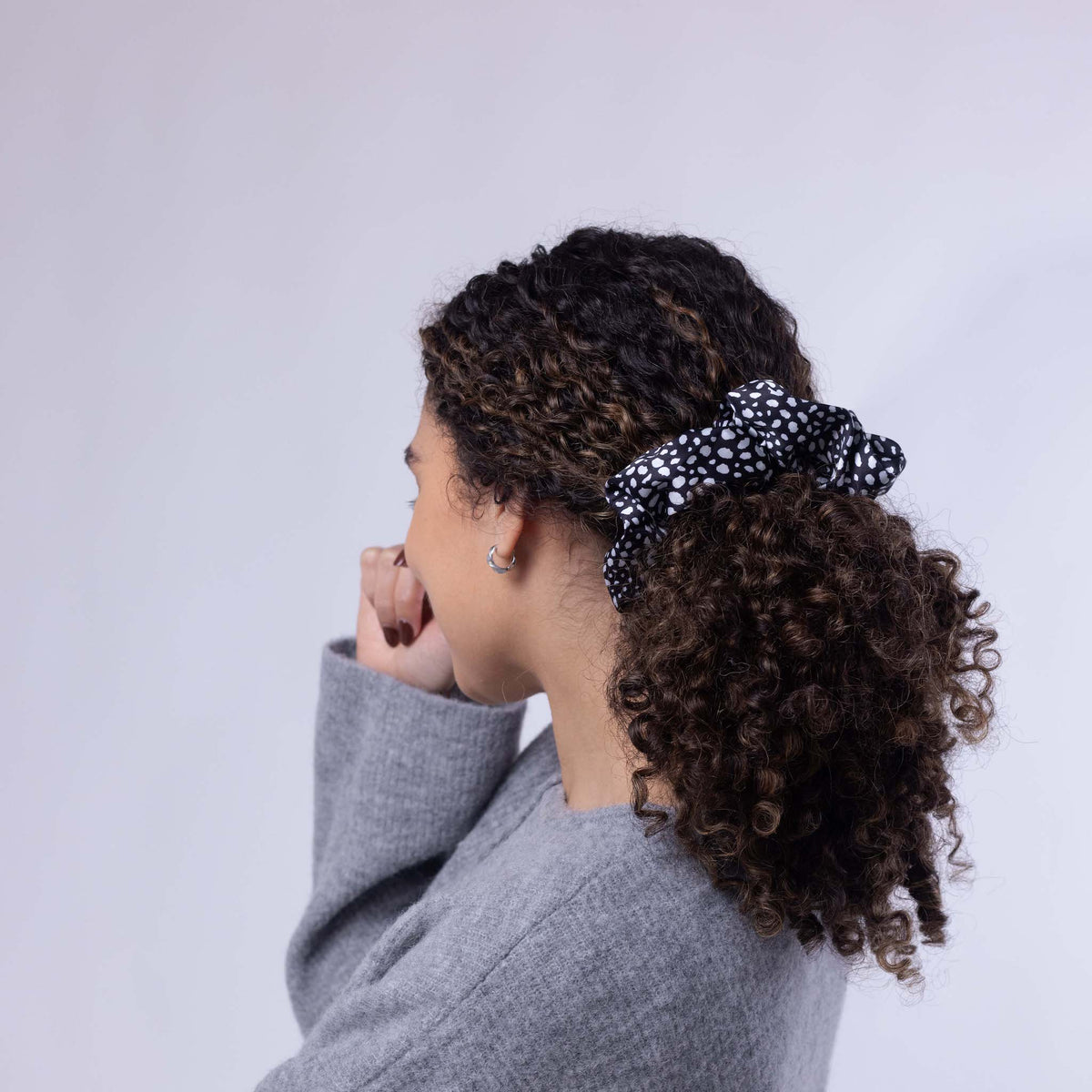 Only Curls Oversized Satin Scrunchies - Black Dalmatian and Ivory Twin Pack