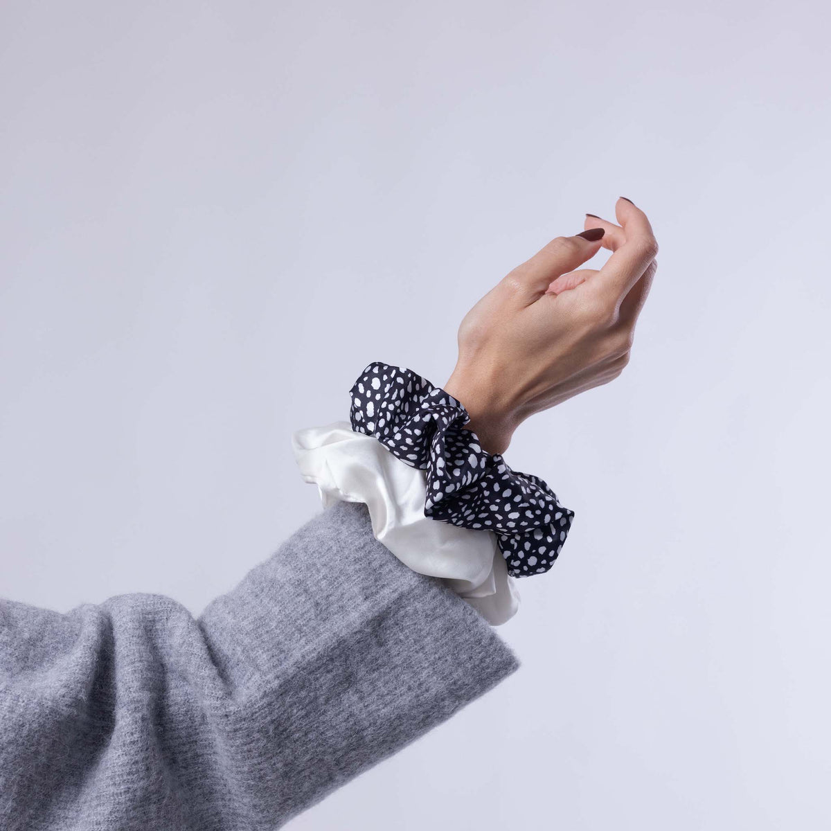 Only Curls Oversized Satin Scrunchies - Black Dalmatian and Ivory Twin Pack
