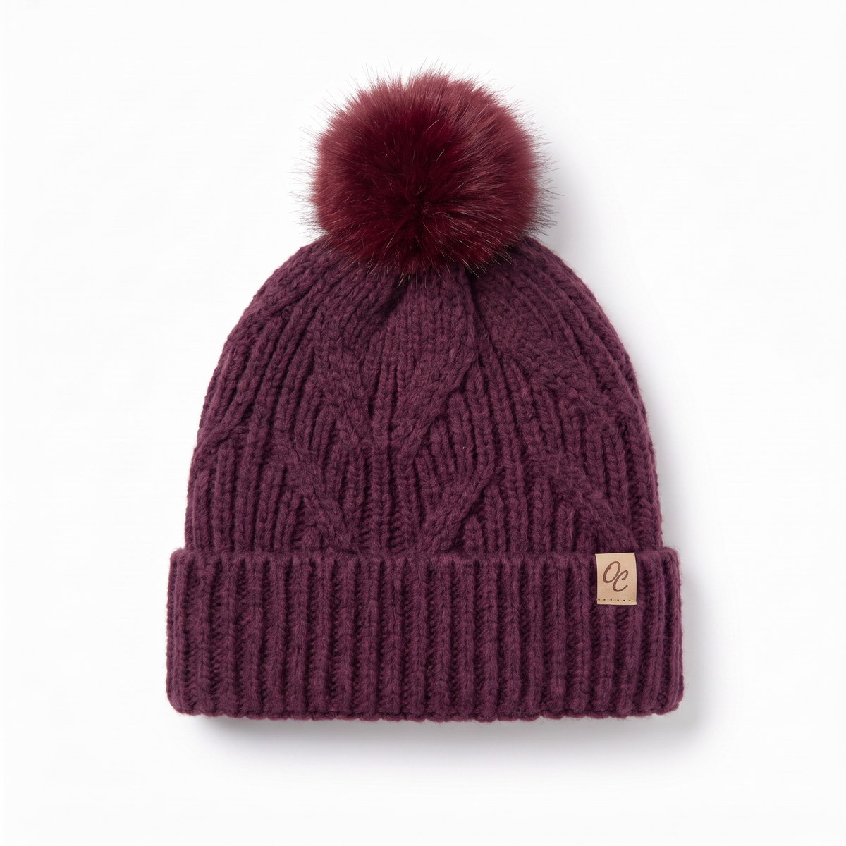 Only Curls Burgundy Cable Knit Satin-Lined Beanie