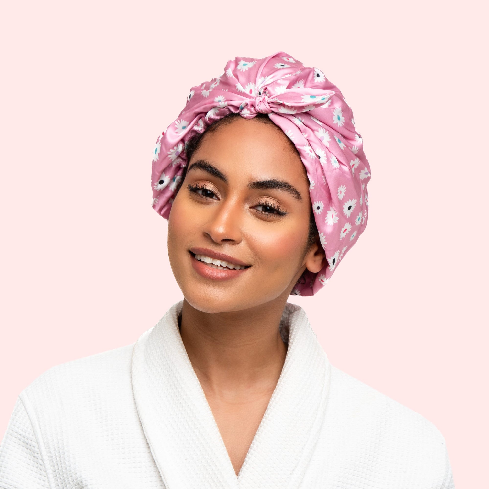 Only Curls Satin Sleep Turban - Dusty Pink Daisy - Only Curls