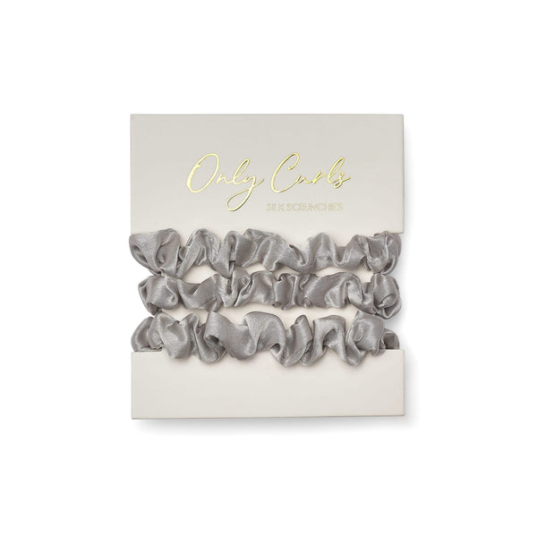 Only Curls Silk Scrunchies - Silver Mini