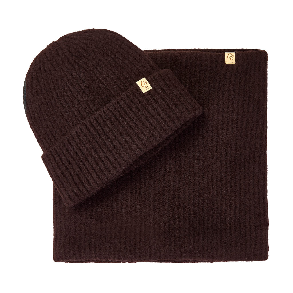 Only Curls Satin Lined Beanie and Snood Set - Sophia in Burgundy - Only Curls