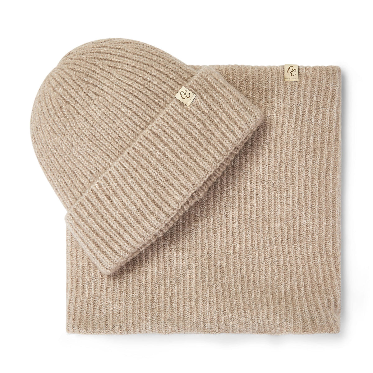 Only Curls Satin Lined Beanie and Snood Set - Sophia in Sand