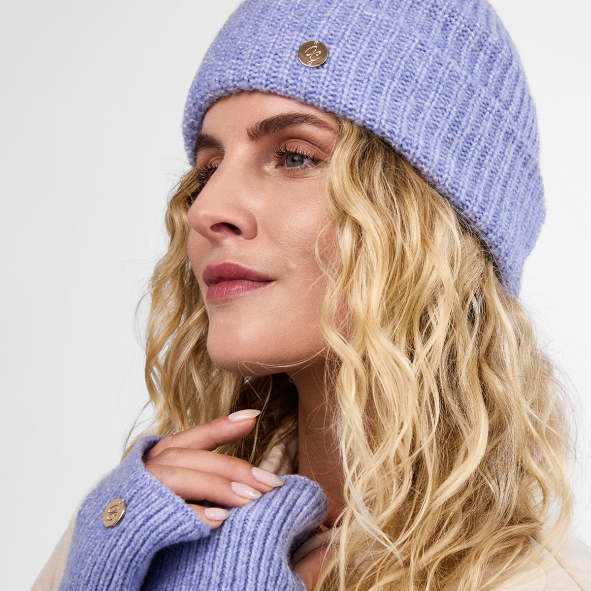 Only Curls Dusty Blue Super Soft Satin-Lined Beanie & Glove Set - Only Curls