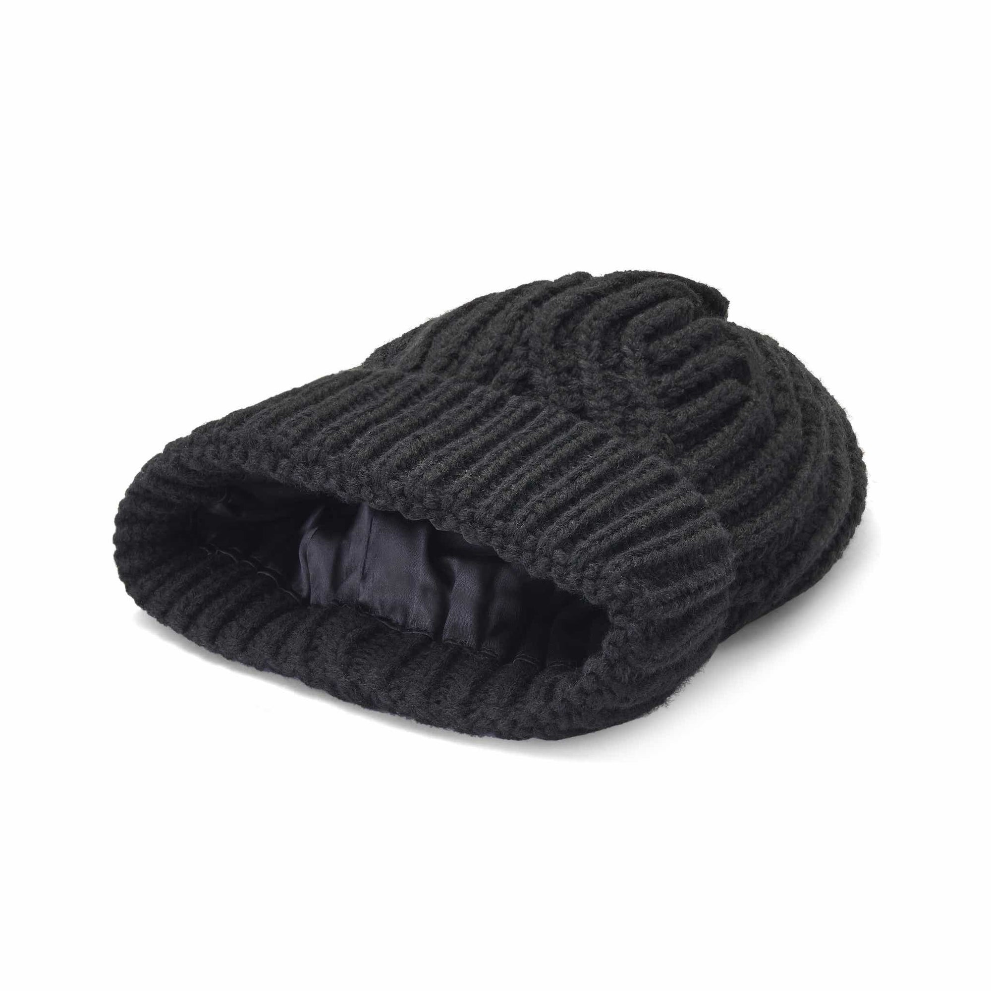 Only Curls Satin Lined Knitted Beanie Hat - Black - Only Curls