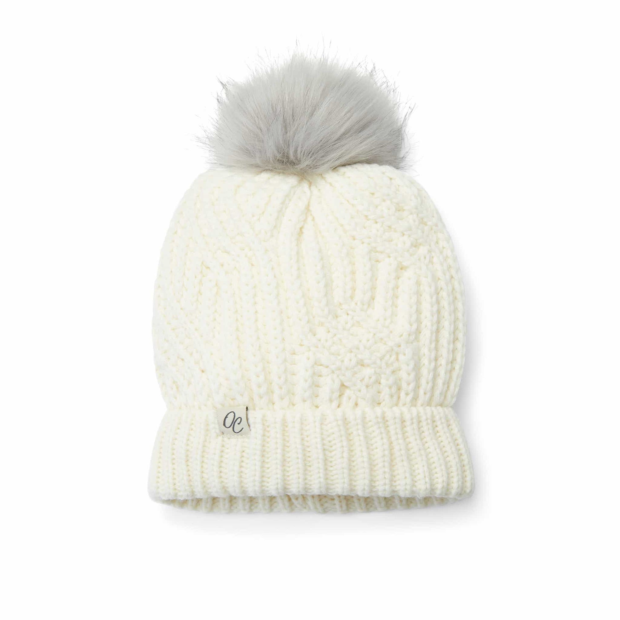 Only Curls Satin Lined Knitted Beanie Hat - Cream with Pom Pom - Only Curls