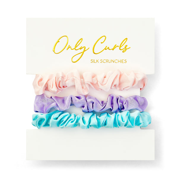 Only Curls Silk Scrunchies Multi Pack Mini - Aqua Lavender Pink