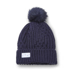 Little Curls Satin Lined Knitted Beanie Hat - Navy with Pom Pom - Only Curls