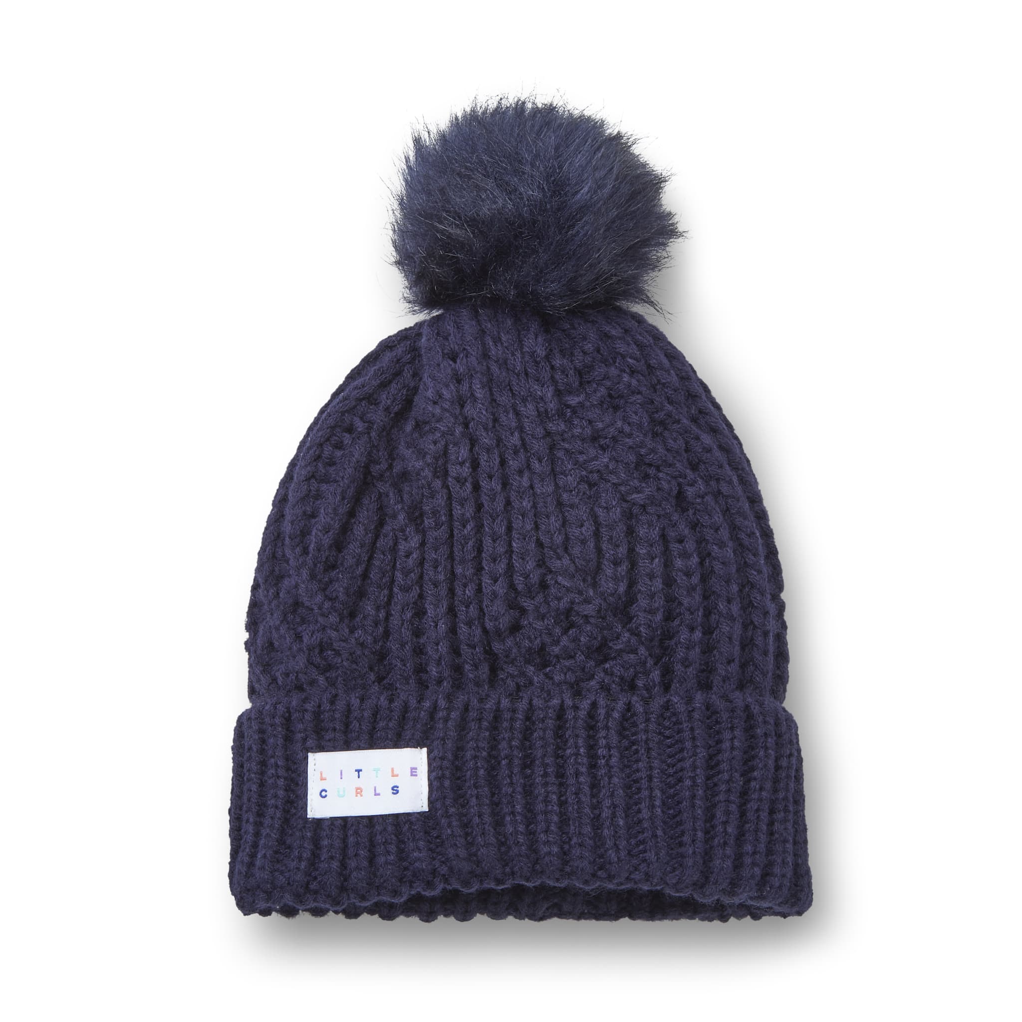 Little Curls Satin Lined Knitted Beanie Hat - Navy with Pom Pom - Only Curls