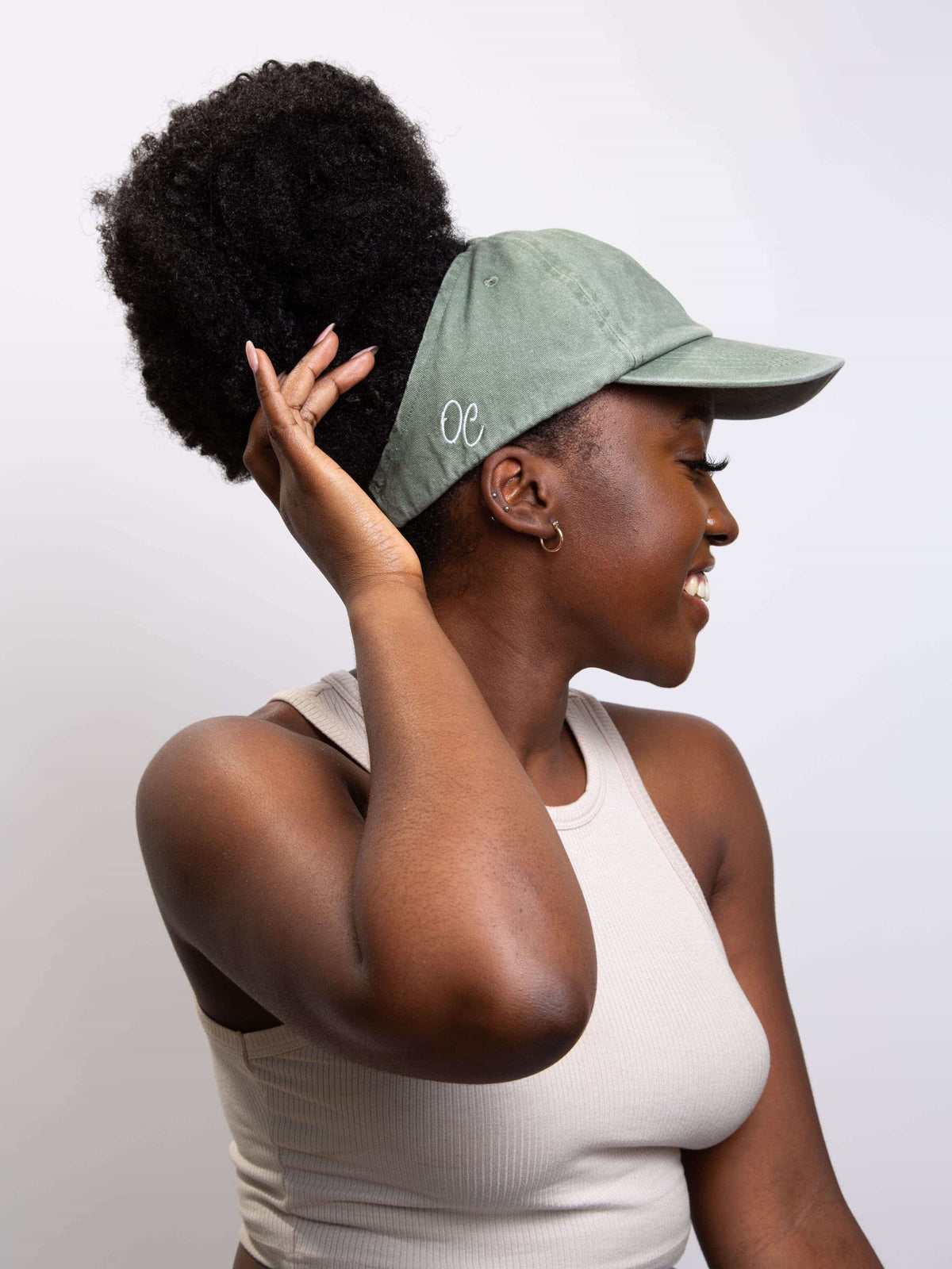 Only Curls Satin Lined Baseball Hat (with open back) - Washed Olive - Only Curls