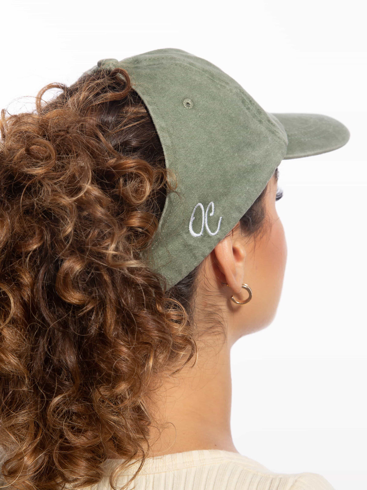 Only Curls Satin Lined Baseball Hat (with open back) - Washed Olive - Only Curls