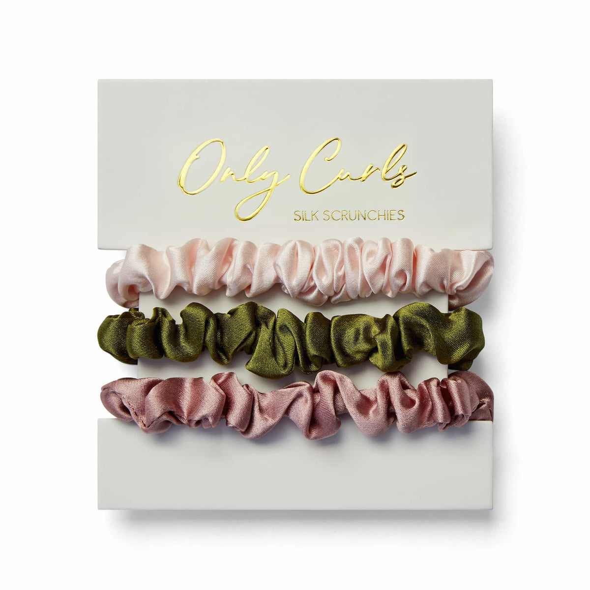 Only Curls Silk Scrunchies Multi Pack Mini - pinks and olive - Only Curls