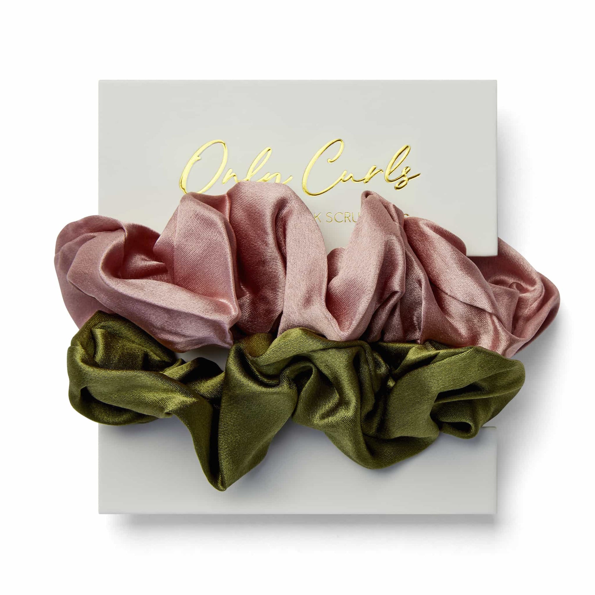 Only Curls Silk Scrunchies Multi Pack - Pink and Olive - Only Curls