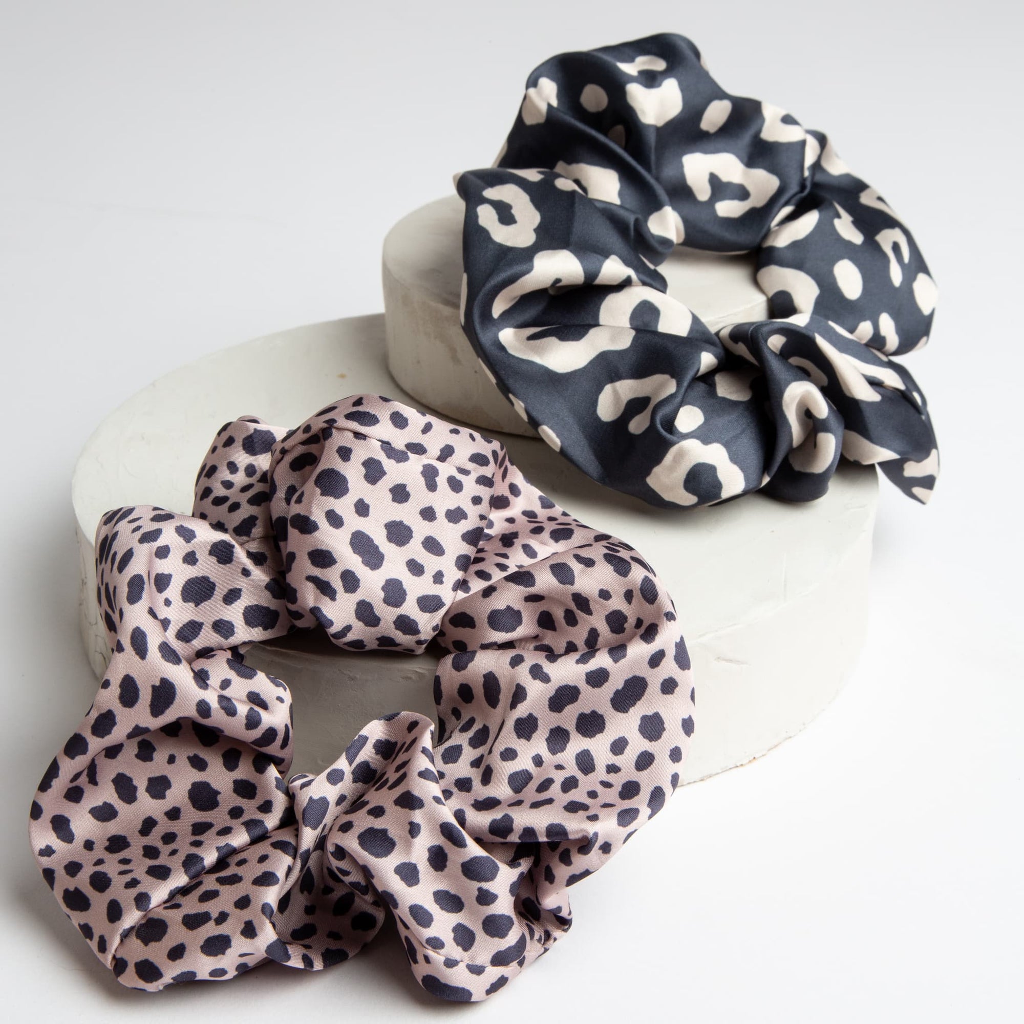 Only Curls Satin Scrunchies - Leopard and Animal Print Twin Pack - Only Curls
