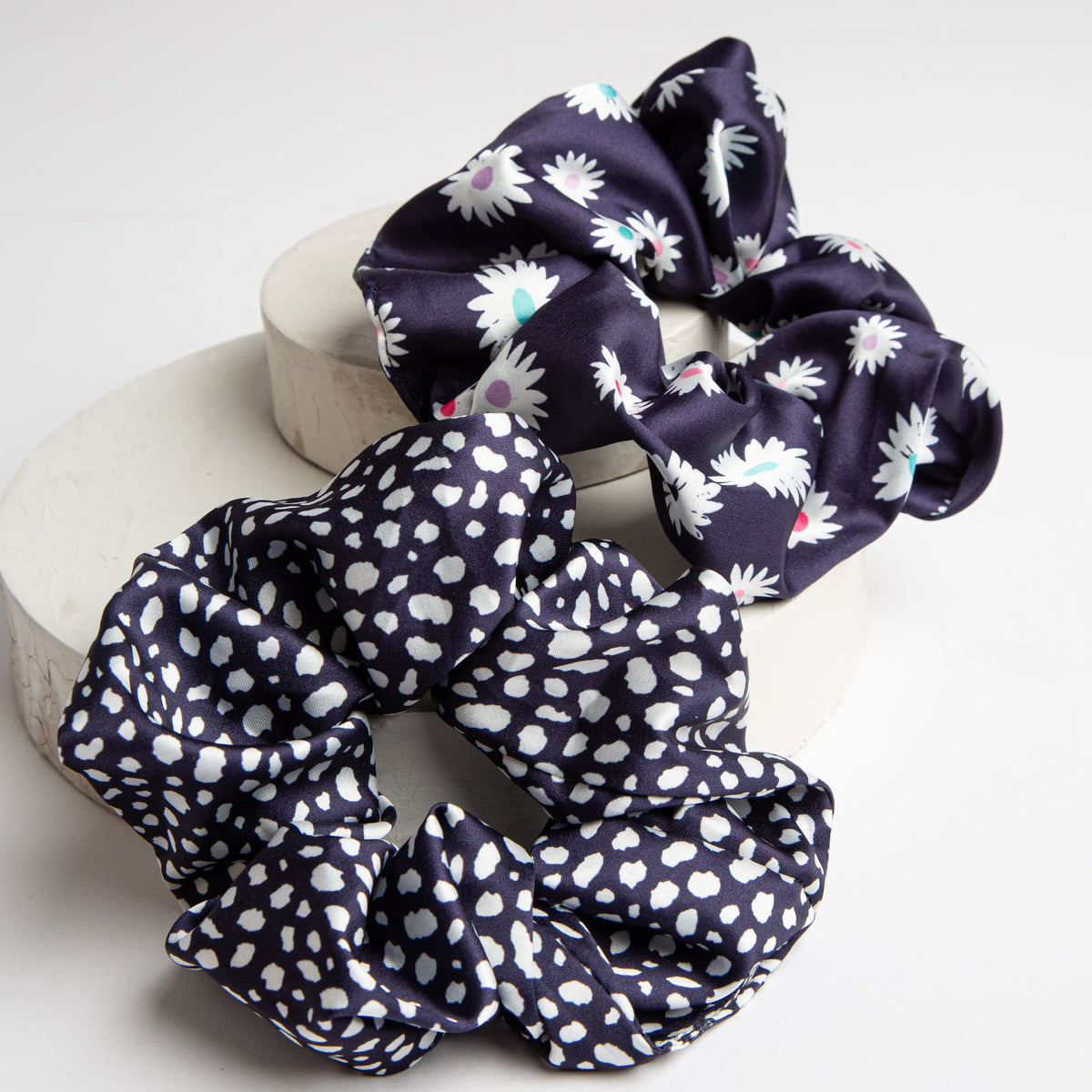 Only Curls Satin Scrunchies - Navy Twin Pack - Only Curls