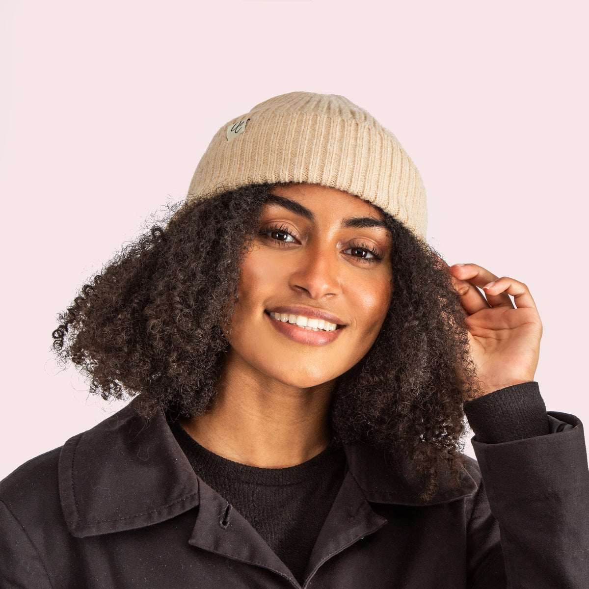 Only Curls Satin Lined Lightweight Beanie Hat - Oatmeal - Only Curls