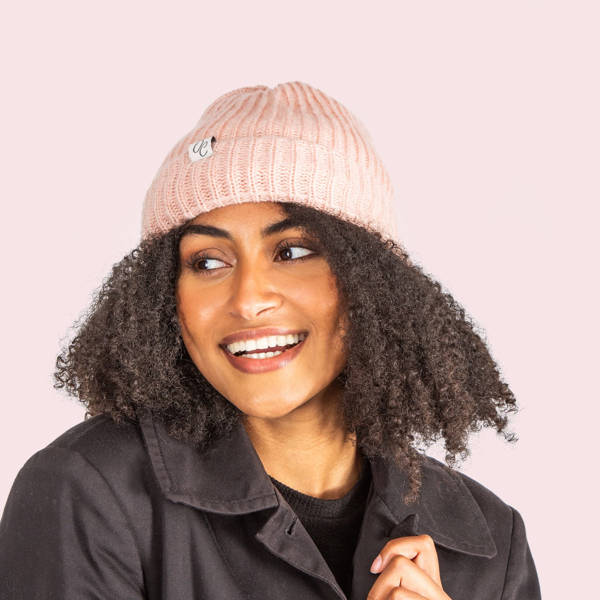 Only Curls Satin Lined Knitted Beanie Hat - Dusty Pink - Only Curls