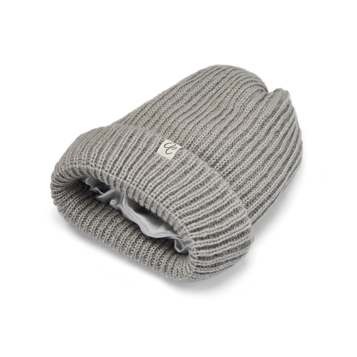 Only Curls Grey Satin Lined Knitted Beanie Hat